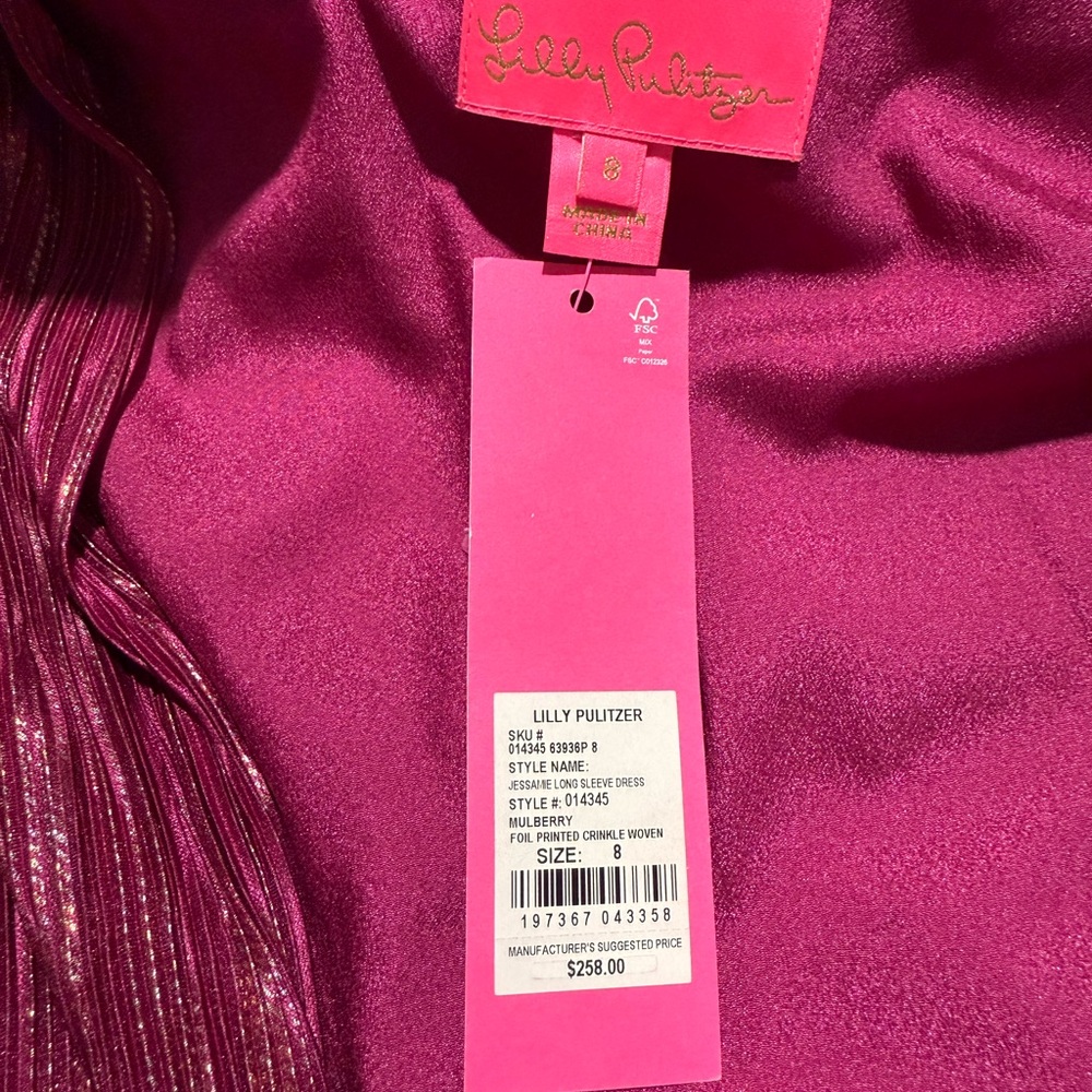 NWT Lilly Pulitzer Jessamie Pink Metallic Shimmer Mini Dress in Mulberry Foil 8 - Picture 11 of 13